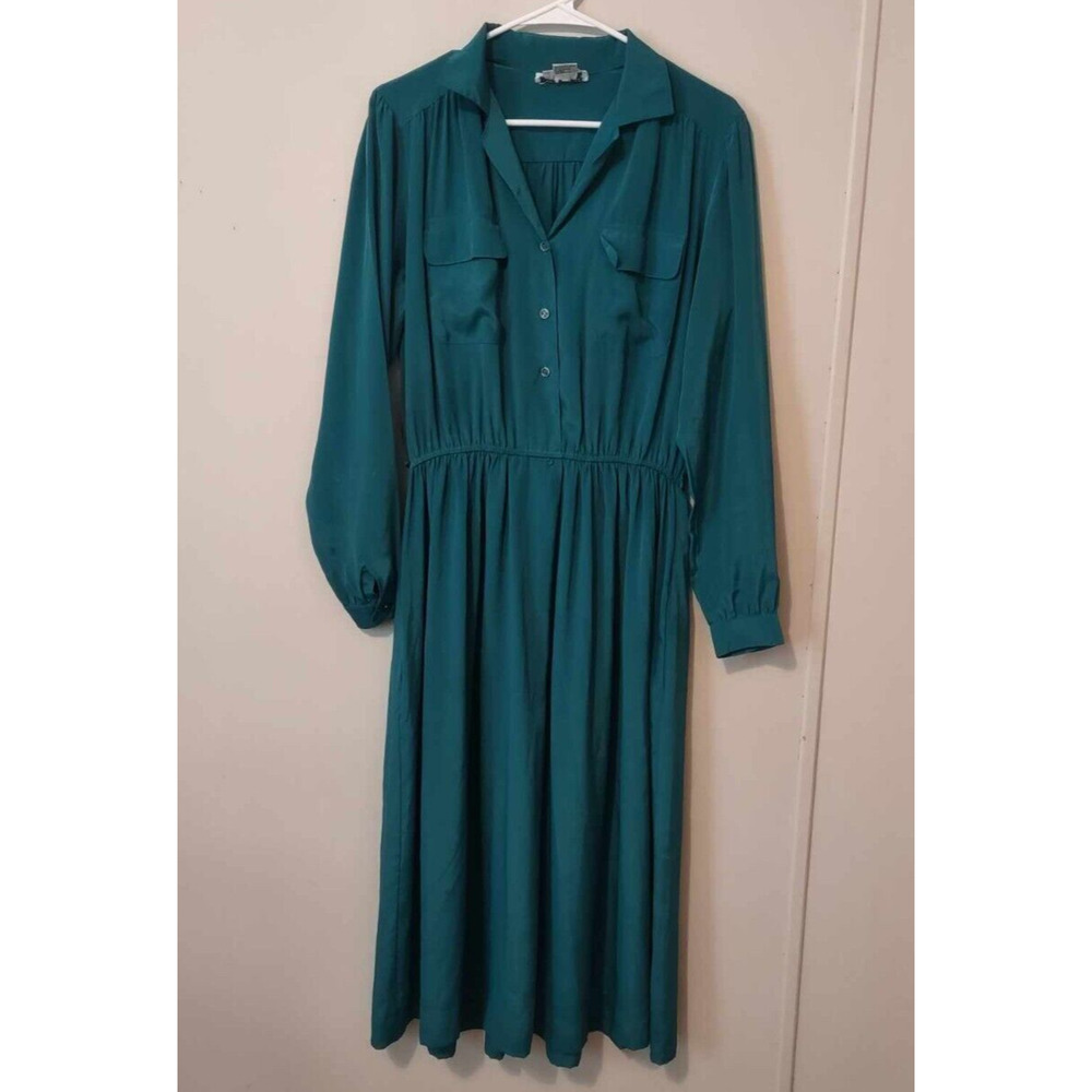 Andrea Gayle Vintage 80's Emarld Green Teal Dress Size 10